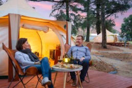 Belgrave camping Glamping Tranquility Couple on deck uai