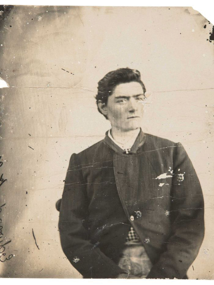 First known photograph of Ned Kelly taken while on remand in Kyneton lock-up.